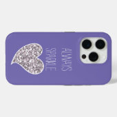 Paarse Silver Glitter Heart Case-Mate iPhone Case (Achterkant (horizontaal))