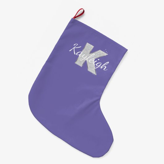 Paarse Silver Glitter letter K Grote Kerstsok (Voorkant (Hangend))