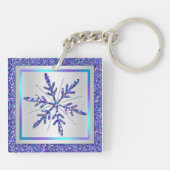 Paarse Silver Glitter LOOK Snowflakes Sleutelhange Sleutelhanger (Achterkant)