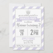 Paarse Silver Glitter Princess Birthday Uitnodigin Kaart (Voorkant)