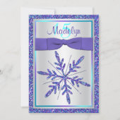 Paarse Silver Glitter Snowflake Quinceanera Invite Kaart (Voorkant)
