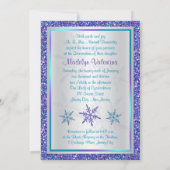 Paarse Silver Glitter Snowflake Quinceanera Invite Kaart (Achterkant)