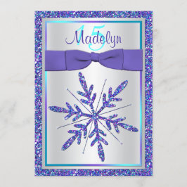 Paarse Silver Glitter Snowflake Quinceanera Invite Kaart