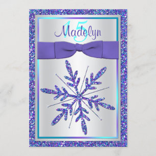 Paarse Silver Glitter Snowflake Quinceanera Invite Kaart