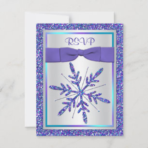 Paarse Silver Glitter Snowflake RSVP-kaart RSVP Kaartje