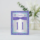 Paarse Silver Glitter Snowflakes Tafelnummer Kaart (Staand voorkant)