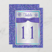 Paarse Silver Glitter Snowflakes Tafelnummer Kaart (Voorkant / Achterkant)