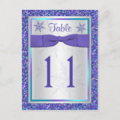Paarse Silver Glitter Snowflakes Tafelnummer Kaart (Voorkant)