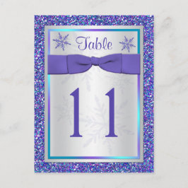 Paarse Silver Glitter Snowflakes Tafelnummer Kaart