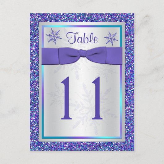Paarse Silver Glitter Snowflakes Tafelnummer Kaart (Voorkant)