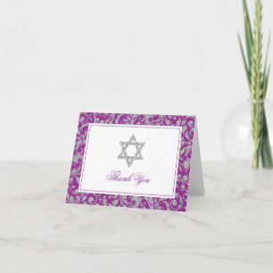Paarse Silver Glitter Swirl Damask Dank u Bedankkaart