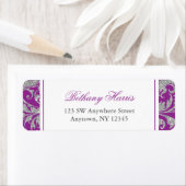 Paarse Silver Glitter Swirl Damask Etiket (Insitu)