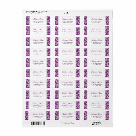 Paarse Silver Glitter Swirl Damask Etiket (Full Sheet)