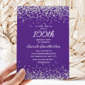 Paarse Silver Glitter Vrouwen 100e Verjaardag Kaart