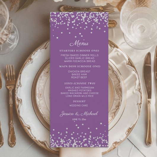Paarse Silver Glitter Weddenschappen Menu