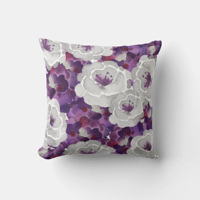 Paarse Silver Gray Floral vierkant accent kussen (Voorkant)