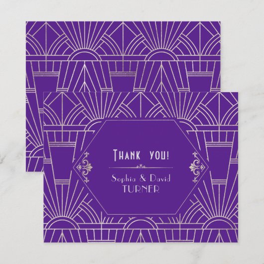 Paarse Silver Great Gatsby Art Deco Save Date Bedankkaart (Voorkant / Achterkant)