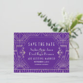 Paarse Silver Great Gatsby Art Deco Save Date Save The Date (Staand voorkant)
