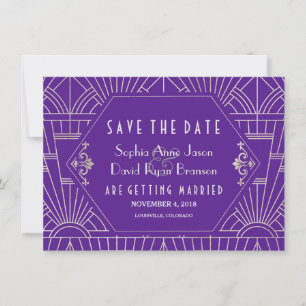 Paarse Silver Great Gatsby Art Deco Save Date Save The Date