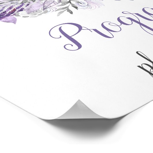 Paarse Silver Grey Floral Wedding Programs Sign Poster (Hoek)