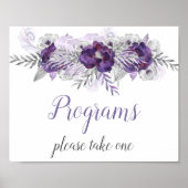 Paarse Silver Grey Floral Wedding Programs Sign Poster (Voorkant)