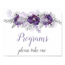 Paarse Silver Grey Floral Wedding Programs Sign