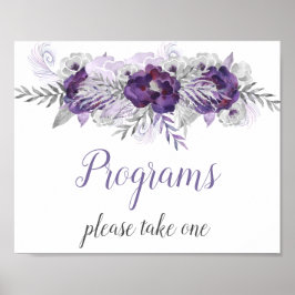 Paarse Silver Grey Floral Wedding Programs Sign Poster