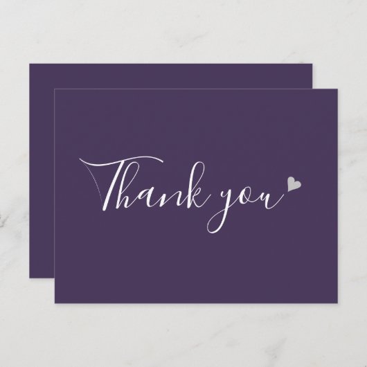 Paarse Silver Heart Script Business Bedankt Briefkaart (Voorkant / Achterkant)