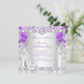 Paarse Silver High Heels Pearl Birthday Party 2 Kaart (Staand voorkant)