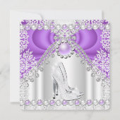 Paarse Silver High Heels Pearl Birthday Party 2 Kaart (Achterkant)