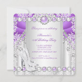 Paarse Silver High Heels Pearl Birthday Party 2 Kaart (Voorkant)