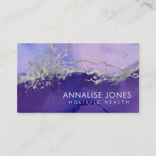 Paarse Silver-inkt en marmer Abstracte Business Ca Visitekaartje (Voorkant)