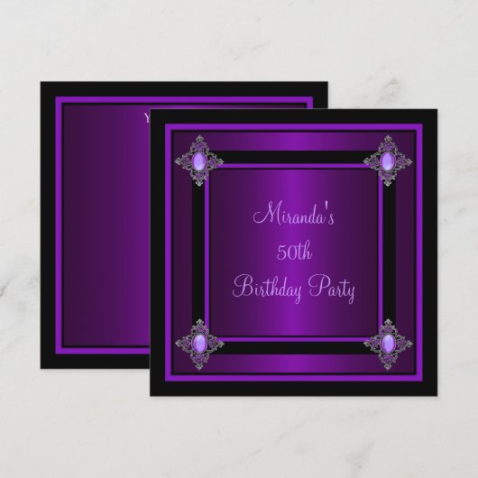 Paarse Silver Jewel Black Event Party Kaart (Voorkant / Achterkant)