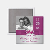 Paarse, Silver Joined Hearts Save the Date Magnet (Voorkant / Achterkant)