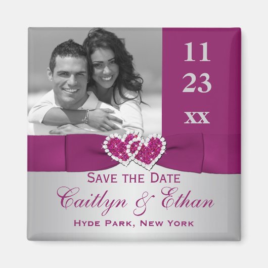 Paarse, Silver Joined Hearts Save the Date Magnet (Voorkant)