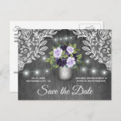 Paarse Silver Mason Jar Wedding Save the Date Aankondigingskaart (Voorkant / Achterkant)