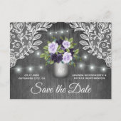 Paarse Silver Mason Jar Wedding Save the Date Aankondigingskaart (Voorkant)