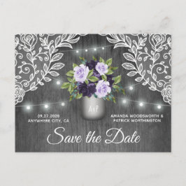 Paarse Silver Mason Jar Wedding Save the Date Aankondigingskaart