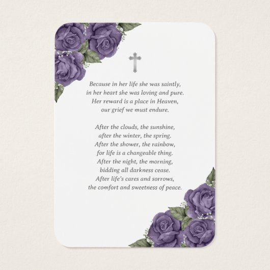 Paarse Silver Memorial Funeral Prayer Kaart (Achterkant)