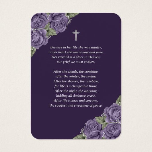 Paarse Silver Memorial Funeral Prayer Kaart (Achterkant)