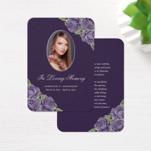 Paarse Silver Memorial Funeral Prayer Kaart (Bureau)
