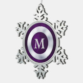 Paarse Silver Monogram Kerstmis Tin Sneeuwvlok Ornament (Rechts)