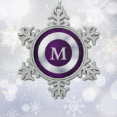 Paarse Silver Monogram Kerstmis Tin Sneeuwvlok Ornament