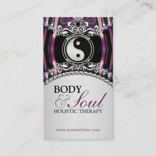 Paarse Silver NewAge Yin Yang + Logo Visitekaartje (Voorkant)