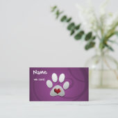 Paarse Silver Paw Heart Pet Visitekaartje (Staand voorkant)