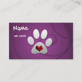 Paarse Silver Paw Heart Pet Visitekaartje