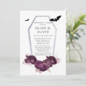 Paarse Silver Peony Coffin Bats Rehearings Dinner Kaart (Staand voorkant)