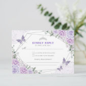 Paarse Silver Quinceanera Mis Quince 15 Anos RSVP Informatiekaartje (Staand voorkant)
