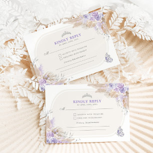 Paarse Silver Quinceanera Mis Quince 15 Anos RSVP Informatiekaartje