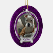 Paarse Silver Ribbon Pet Foto Kerstmis Keramisch Ornament (Rechts)